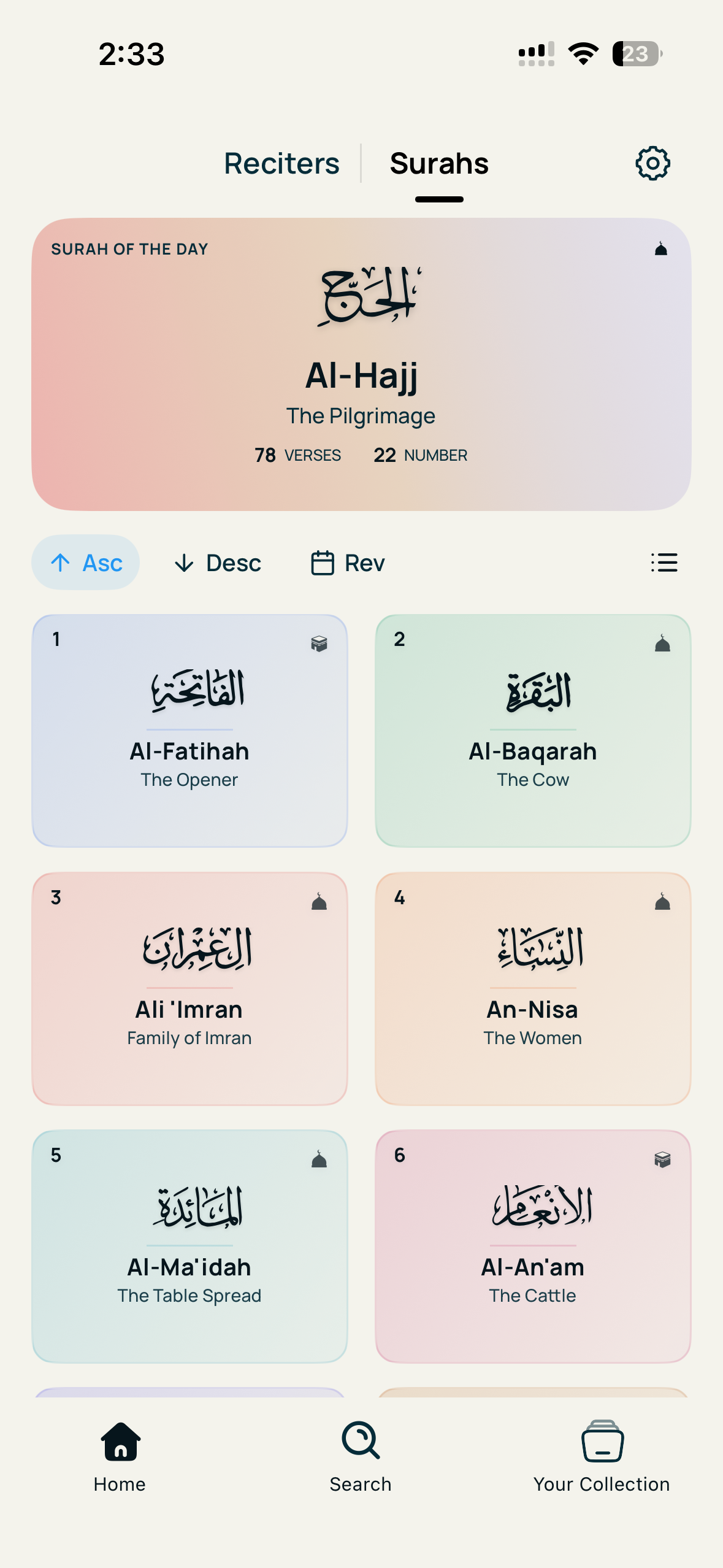 Bayaan App - Surahs View